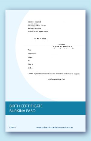 Birth certificate translation from Burkina Faso