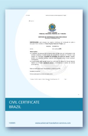 Translation of Brazilian civil certificate