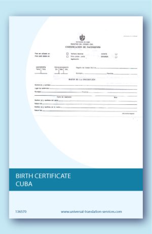 English translation of Cuban birth certificate