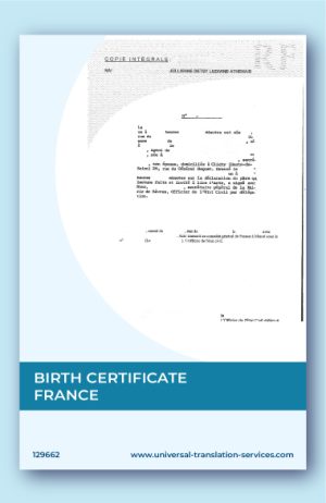 A template of birth certificate France