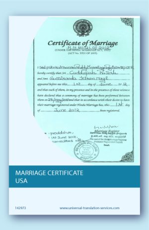 Marriage certificate USA translated into English