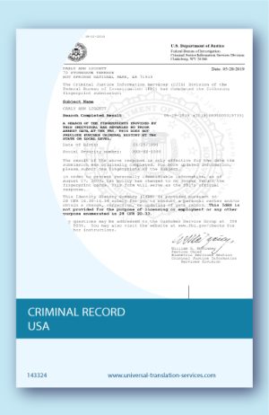 Criminal record USA translated into English